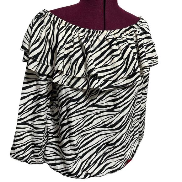 MICHAEL KORS Zebra Print Off-the-Shoulder 3/4 Sleeve Ruffle Crepe Top NWT Medium - Picture 4 of 10
